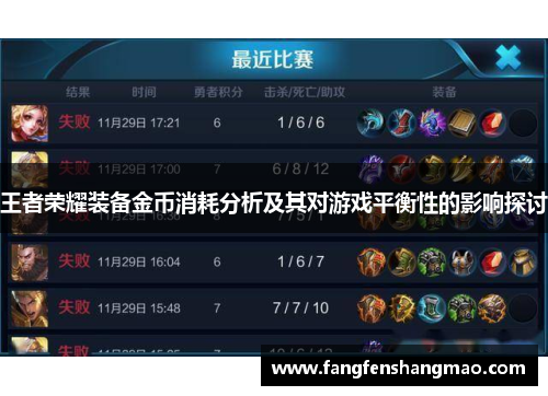 王者荣耀装备金币消耗分析及其对游戏平衡性的影响探讨
